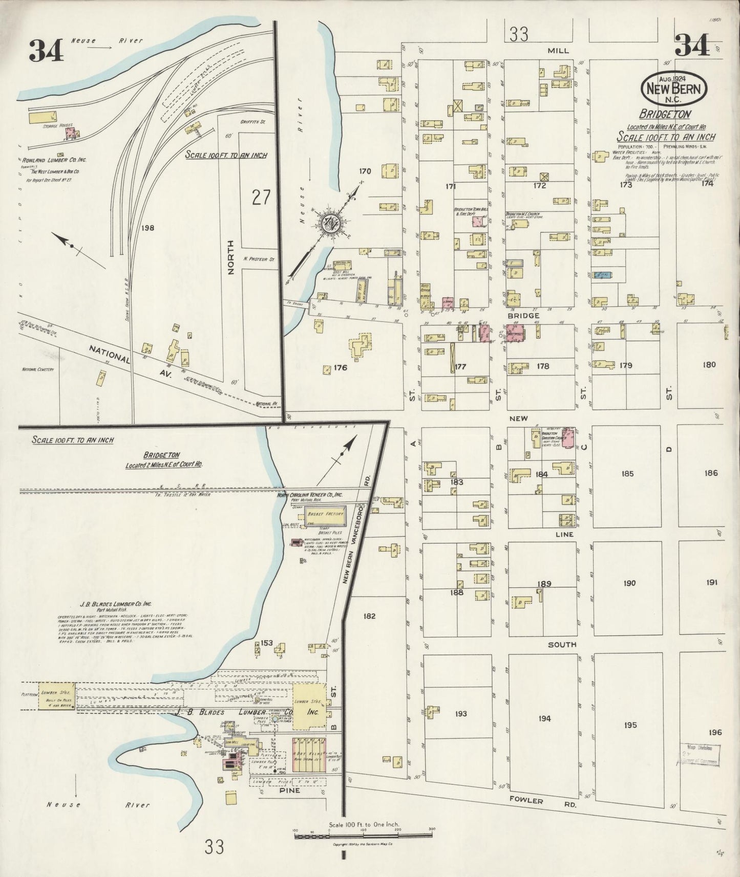 Sanborn Fire Insurance Map from New Bern, Craven County, North Carolina (1924), Sheet #0034 - Complete Map Set gallery image, historic Sanborn map, vintage wall art, North Carolina North Carolina
