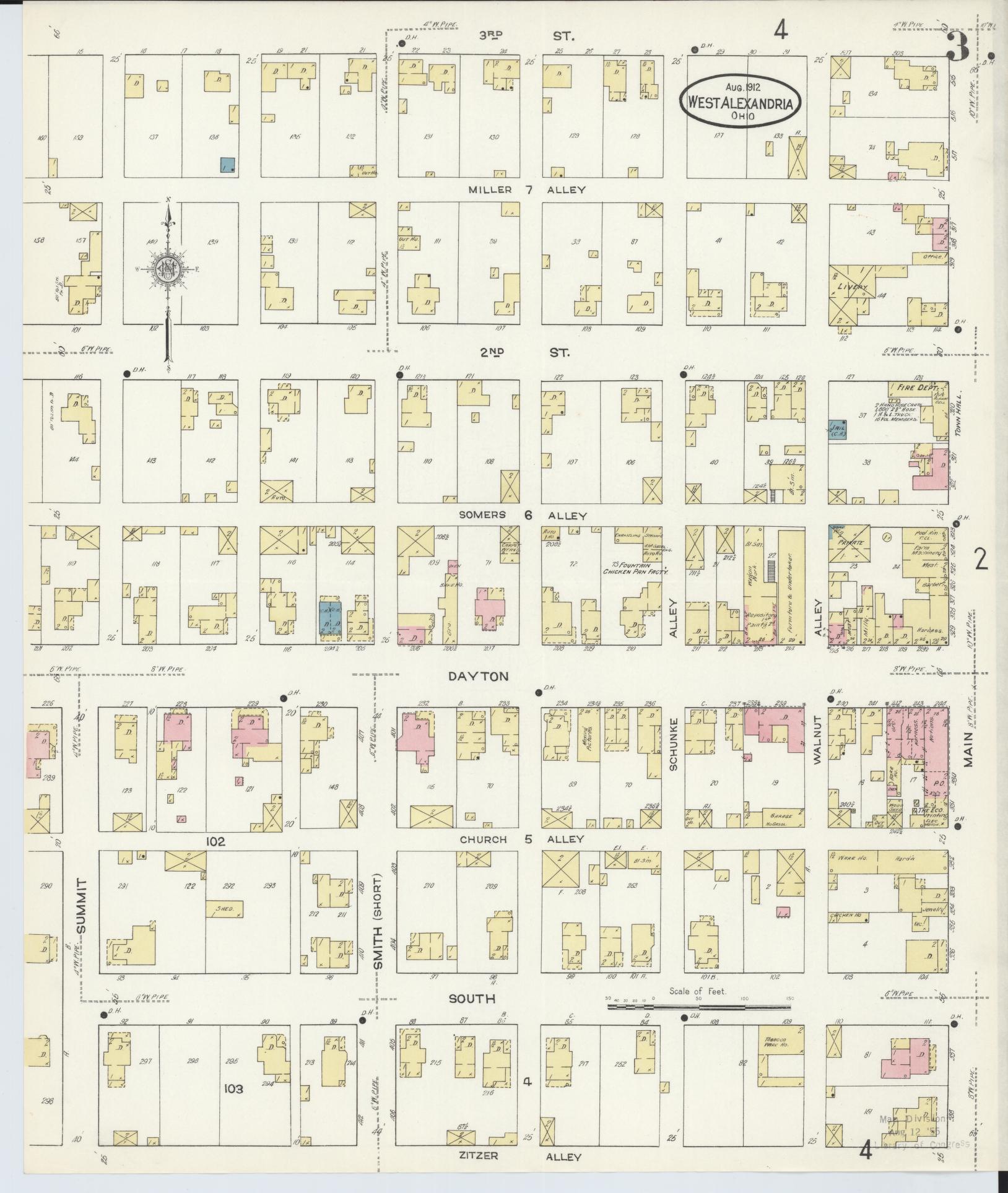 Sanborn Fire Insurance Map from West Alexandria, Preble County, Ohio (1912), Sheet #0003 - Complete Map Set gallery image, historic Sanborn map, vintage wall art, Ohio Ohio