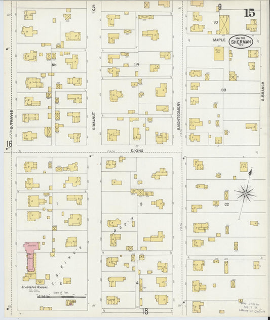 Sanborn Fire Insurance Map from Sherman, Grayson County, Texas (1902), Sheet #0015 - Historic Sanborn Fire Insurance Map Print, vintage old map wall art, antique decor, genealogy gift, Texas Texas map