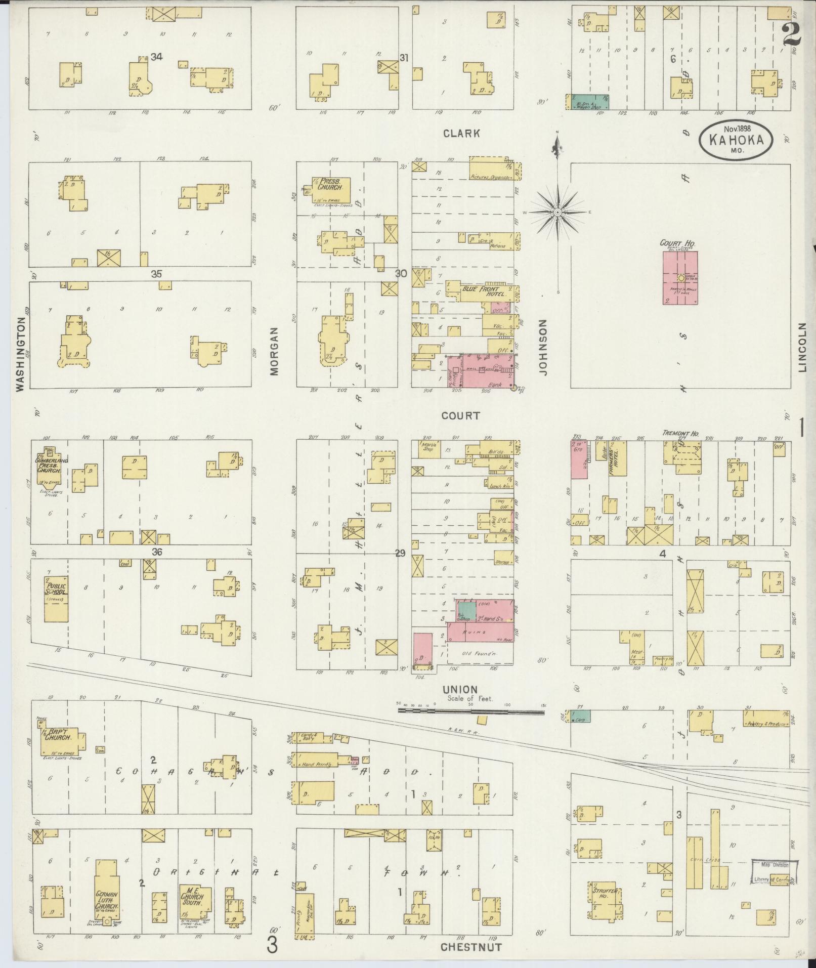 Sanborn Fire Insurance Map from Kahoka, Clark County, Missouri (1898), Sheet #0002 - Complete Map Set gallery image, historic Sanborn map, vintage wall art, Missouri Missouri