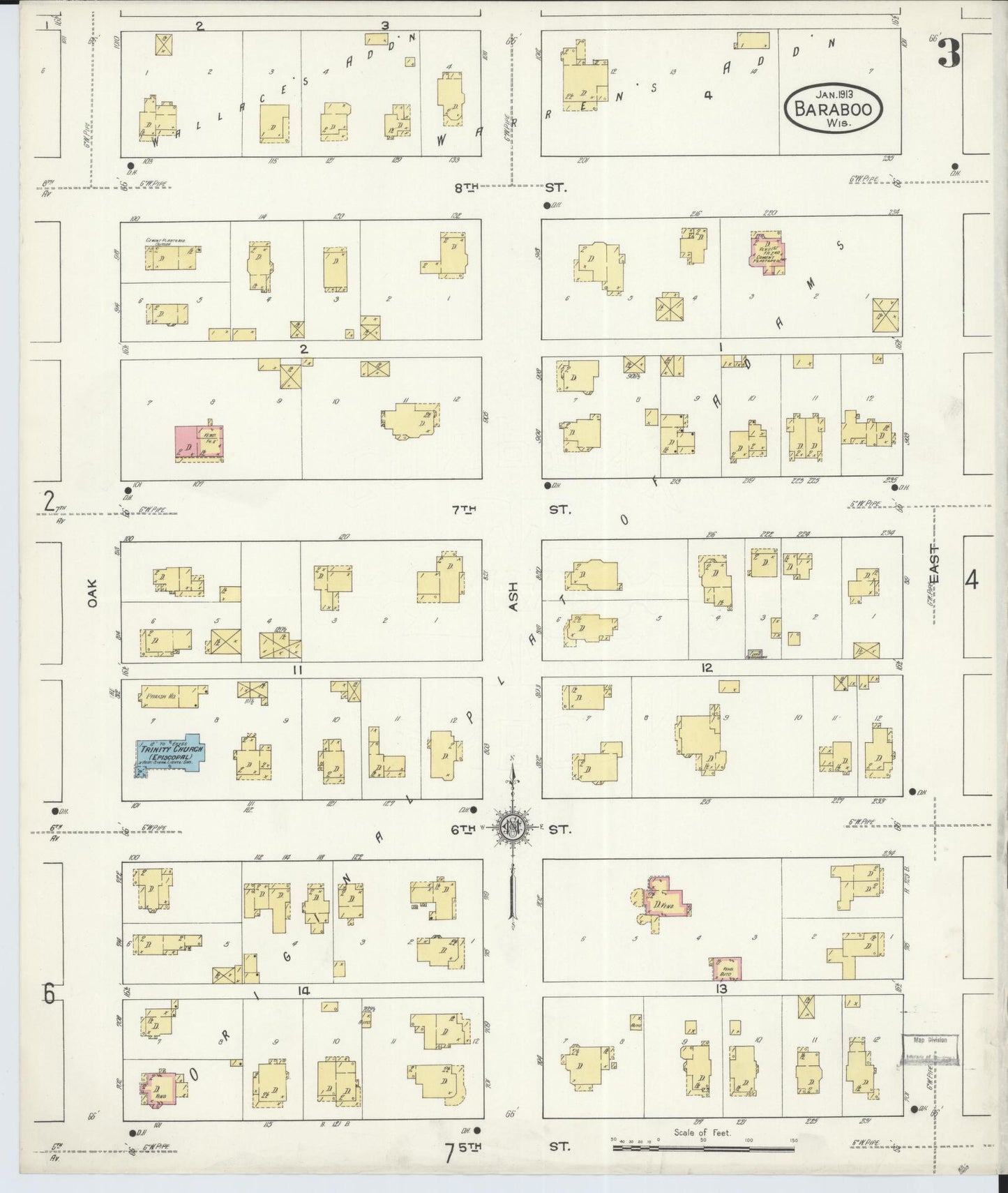 Sanborn Fire Insurance Map from Baraboo, Sauk County, Wisconsin (1913), Sheet #0003 - Complete Map Set gallery image, historic Sanborn map, vintage wall art, Wisconsin Wisconsin