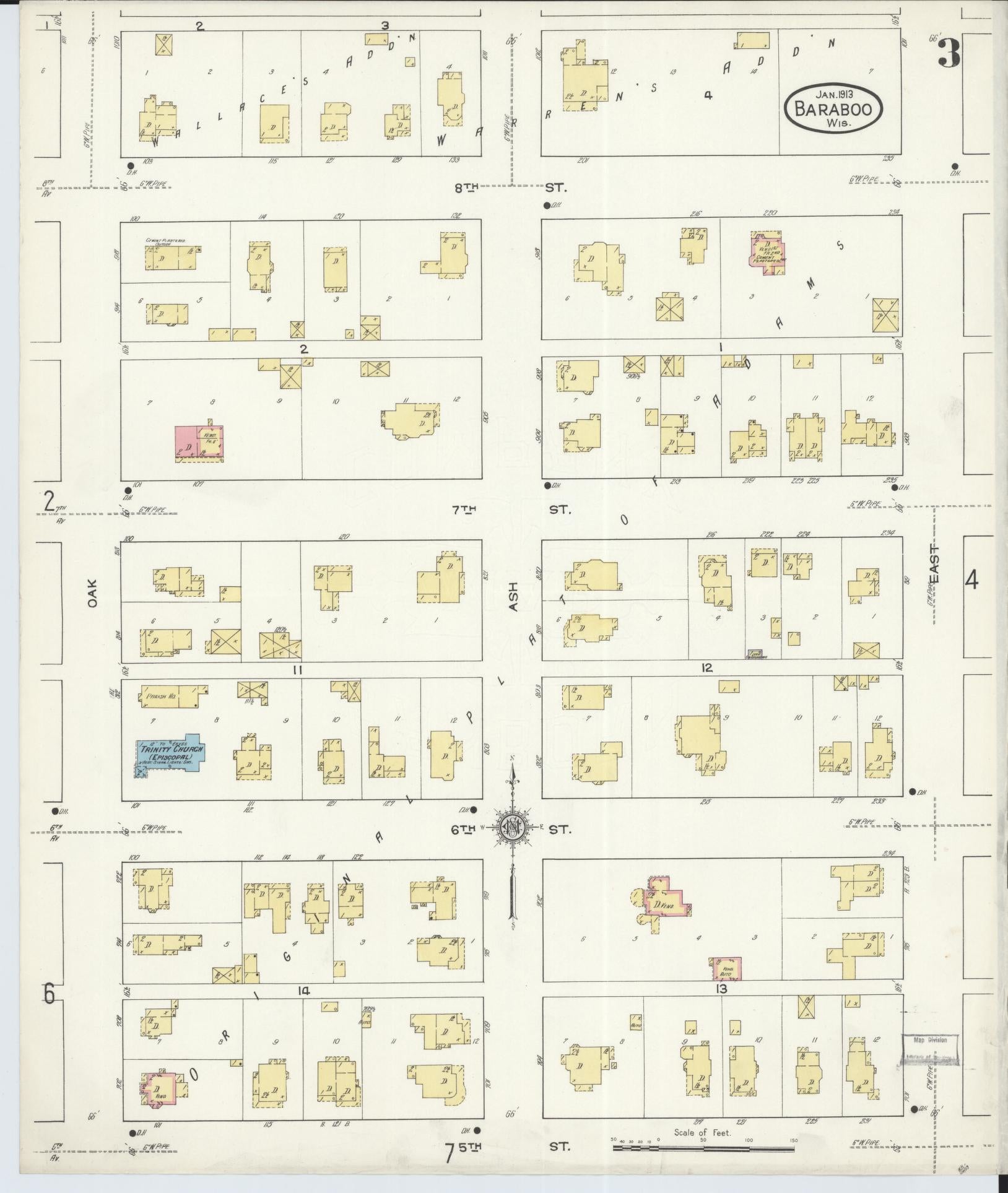 Sanborn Fire Insurance Map from Baraboo, Sauk County, Wisconsin (1913), Sheet #0003 - Complete Map Set gallery image, historic Sanborn map, vintage wall art, Wisconsin Wisconsin