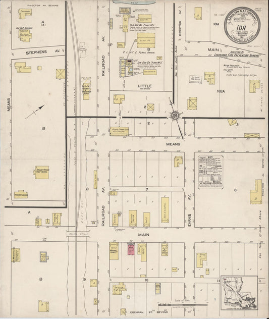 Sanborn Fire Insurance Map from Ida, Caddo Parish, Louisiana (1921), Sheet #0001 - Historic Sanborn Fire Insurance Map Print, vintage old map wall art, antique decor, genealogy gift, Louisiana Louisiana map