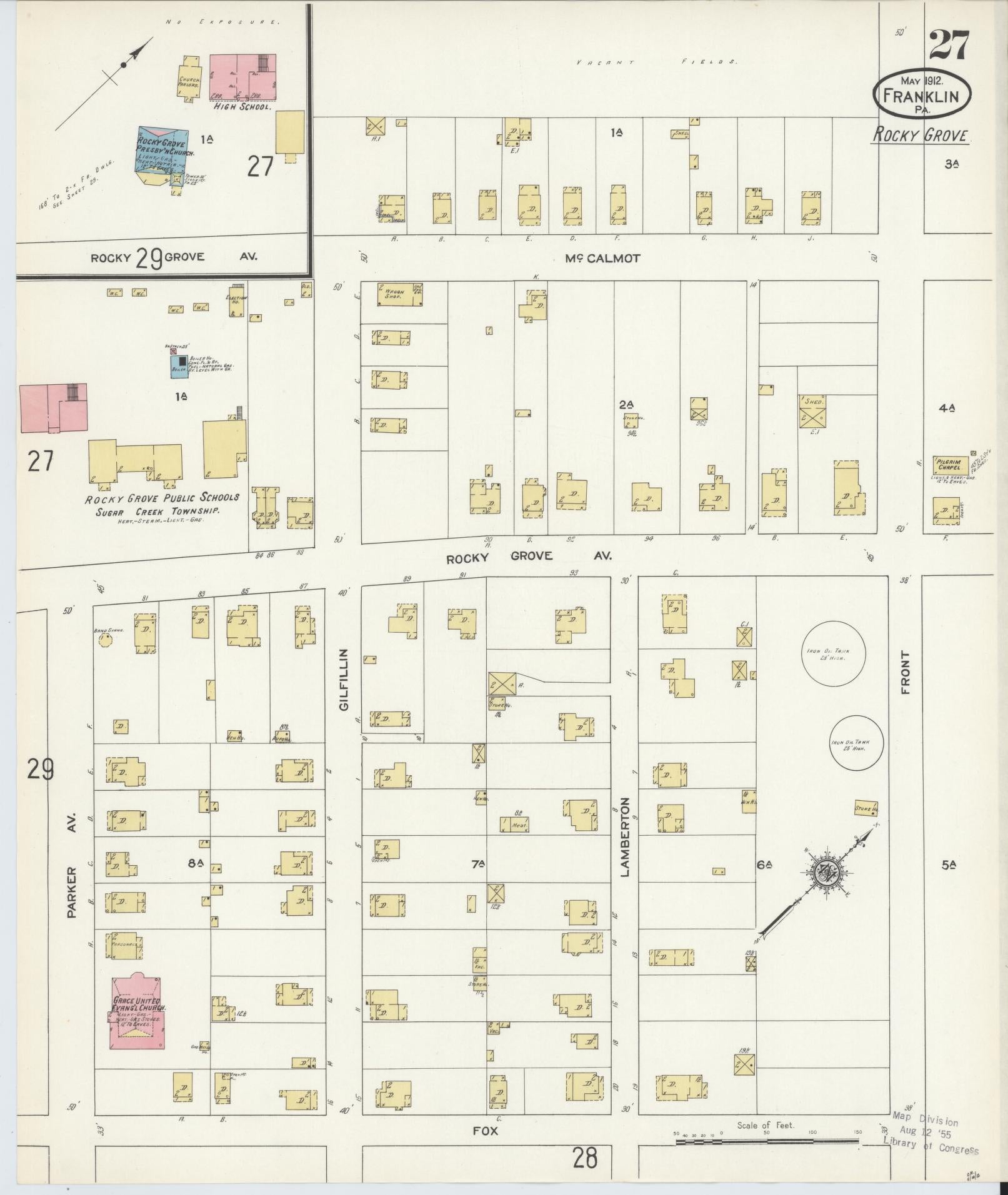 Sanborn Fire Insurance Map from Franklin, Venango County, Pennsylvania (1912), Sheet #0027 - Historic Sanborn Fire Insurance Map Print, vintage old map wall art, antique decor, genealogy gift, Pennsylvania Pennsylvania map