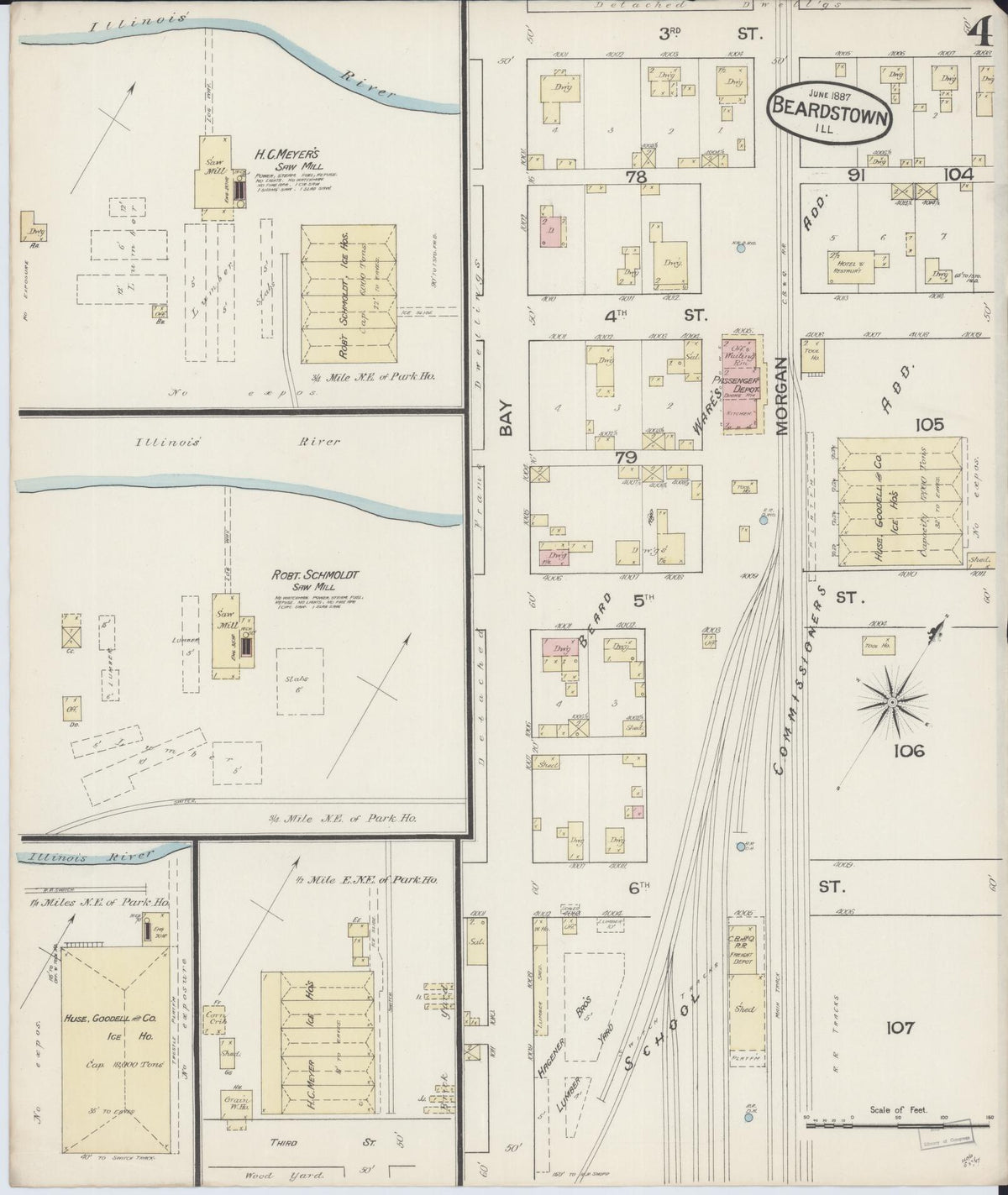 Sanborn Fire Insurance Map from Beardstown, Cass County, Illinois (1887), Sheet #0004 - Complete Map Set gallery image, historic Sanborn map, vintage wall art, Illinois Illinois