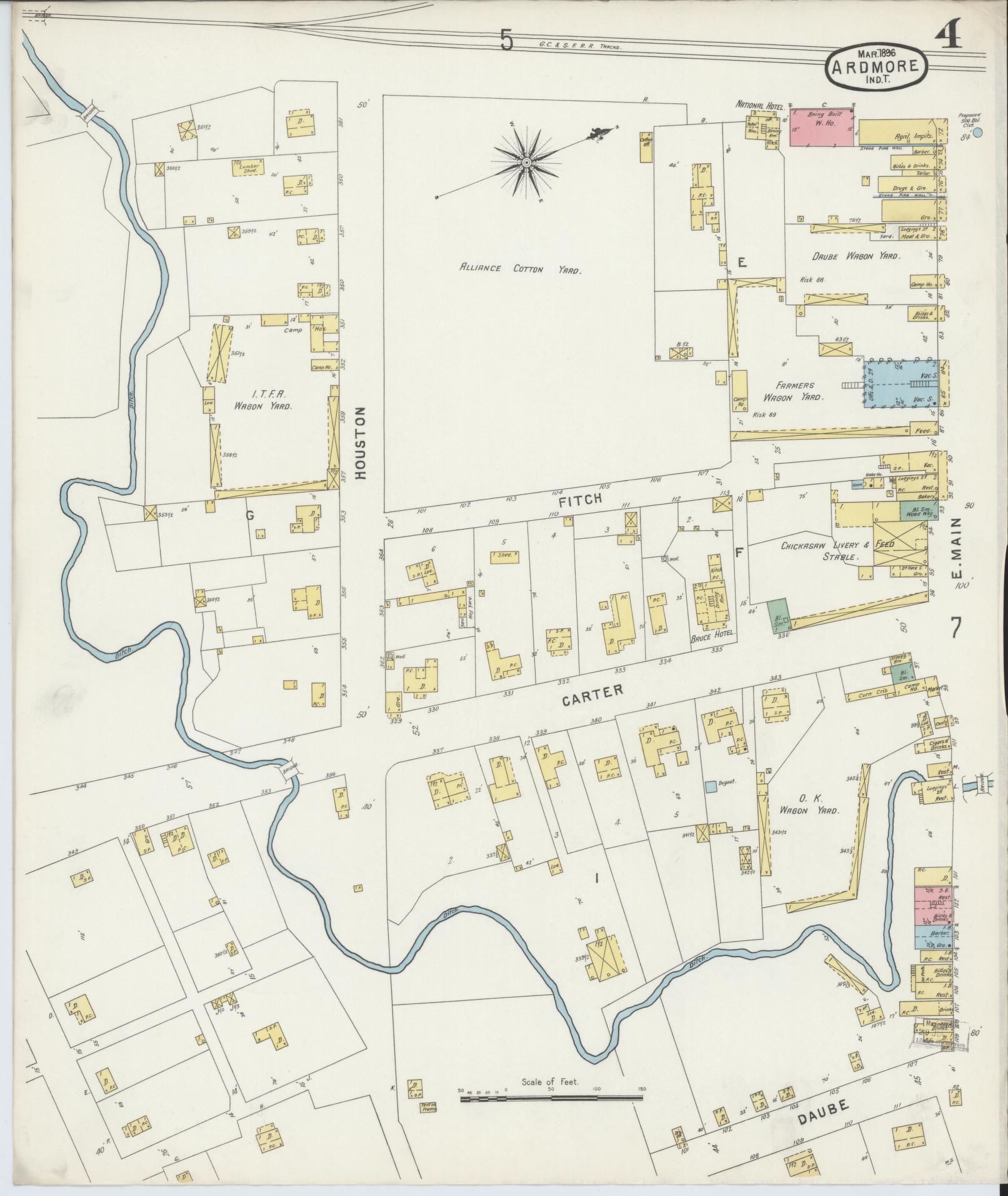 Sanborn Fire Insurance Map from Ardmore, Carter County, Oklahoma (1896), Sheet #0004 - Complete Map Set gallery image, historic Sanborn map, vintage wall art, Oklahoma Oklahoma