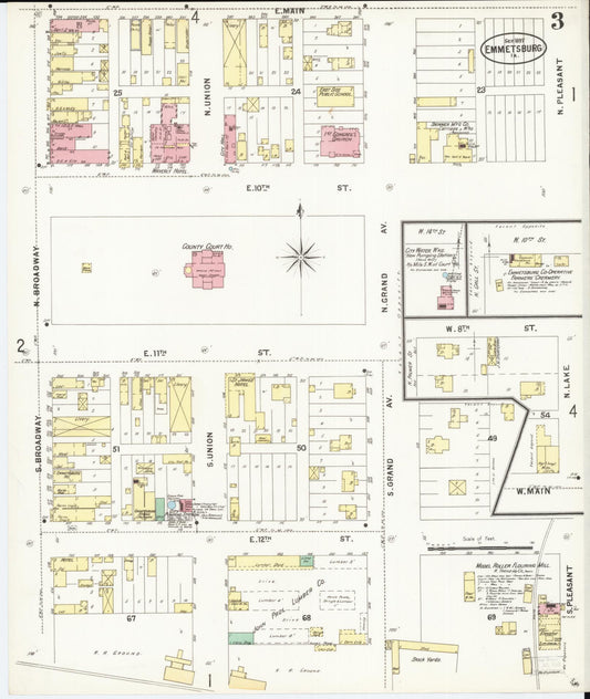 Sanborn Fire Insurance Map from Emmetsburg, Palo Alto County, Iowa (1897), Sheet #0003 - Historic Sanborn Fire Insurance Map Print, vintage old map wall art