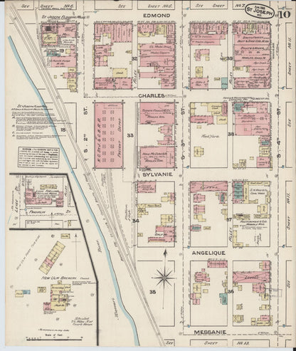 Sanborn Fire Insurance Map from Saint Joseph, Buchanan County, Missouri (1883), Sheet #0010 - Historic Sanborn Fire Insurance Map Print, vintage old map wall art, antique decor, genealogy gift, Missouri Missouri map