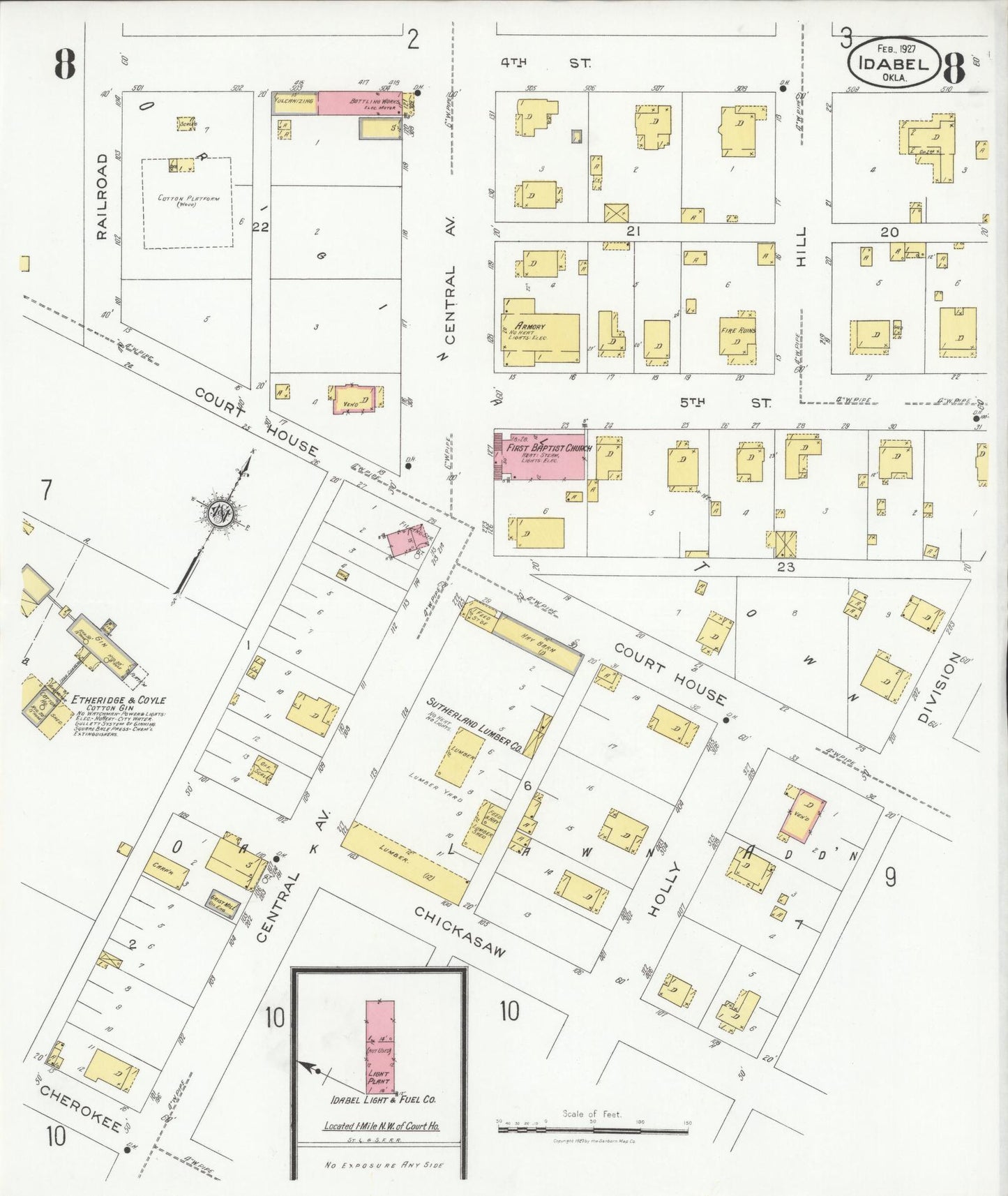 Sanborn Fire Insurance Map from Idabel, McCurtain County, Oklahoma (1927), Sheet #0008 - Complete Map Set gallery image, historic Sanborn map, vintage wall art, Oklahoma Oklahoma