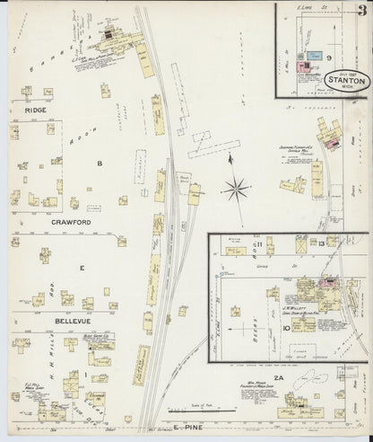 Sanborn Fire Insurance Map from Stanton, Montcalm County, Michigan (1887), Sheet #0003 - Historic Sanborn Fire Insurance Map Print, vintage old map wall art, antique decor, genealogy gift, Michigan Michigan map