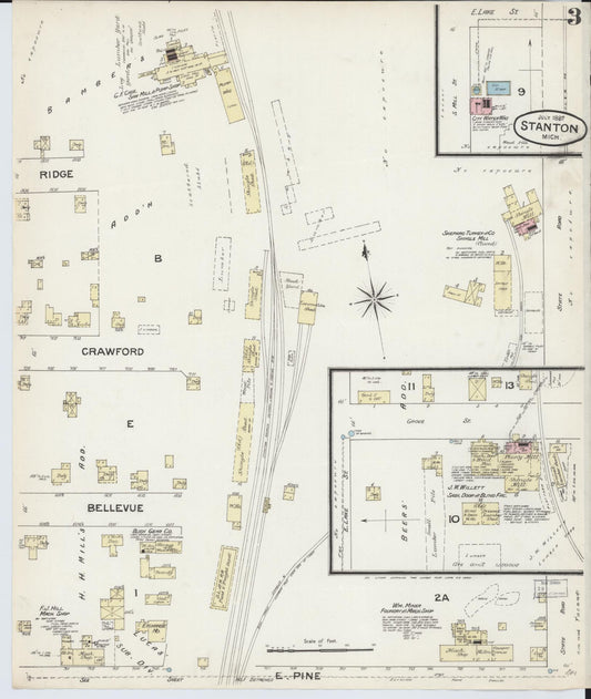 Sanborn Fire Insurance Map from Stanton, Montcalm County, Michigan (1887), Sheet #0003 - Historic Sanborn Fire Insurance Map Print, vintage old map wall art, antique decor, genealogy gift, Michigan Michigan map
