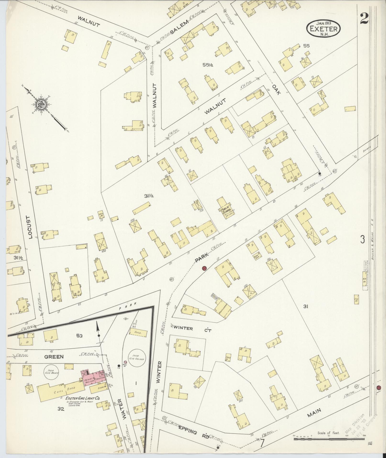Sanborn Fire Insurance Map from Exeter, Rockingham County, New Hampshire (1913), Sheet #0002 - Historic Sanborn Fire Insurance Map Print, vintage old map wall art, antique decor, genealogy gift, New Hampshire New Hampshire map