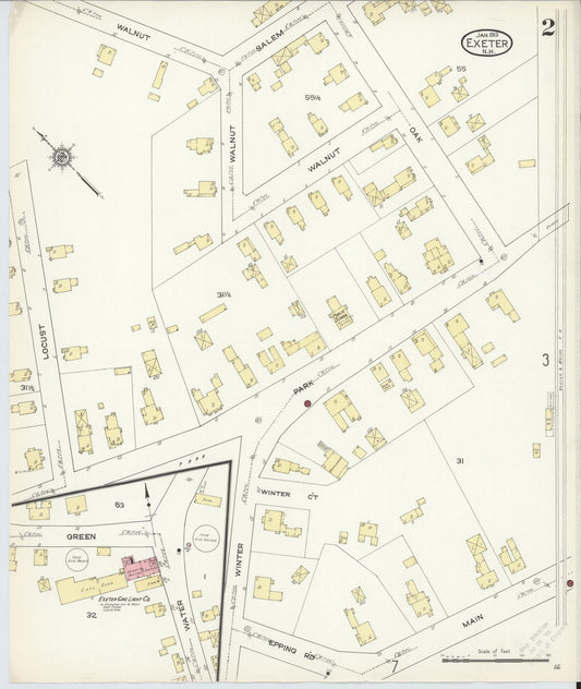 Sanborn Fire Insurance Map from Exeter, Rockingham County, New Hampshire (1913), Sheet #0002 - Historic Sanborn Fire Insurance Map Print, vintage old map wall art, antique decor, genealogy gift, New Hampshire New Hampshire map