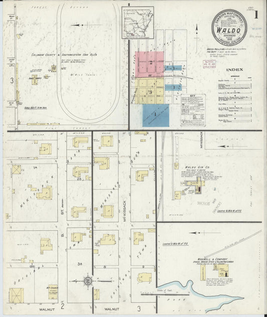 Sanborn Fire Insurance Map from Waldo, Columbia County, Arkansas (1914), Sheet #0001 - Complete Map Set gallery image, historic Sanborn map, vintage wall art, Arkansas Arkansas