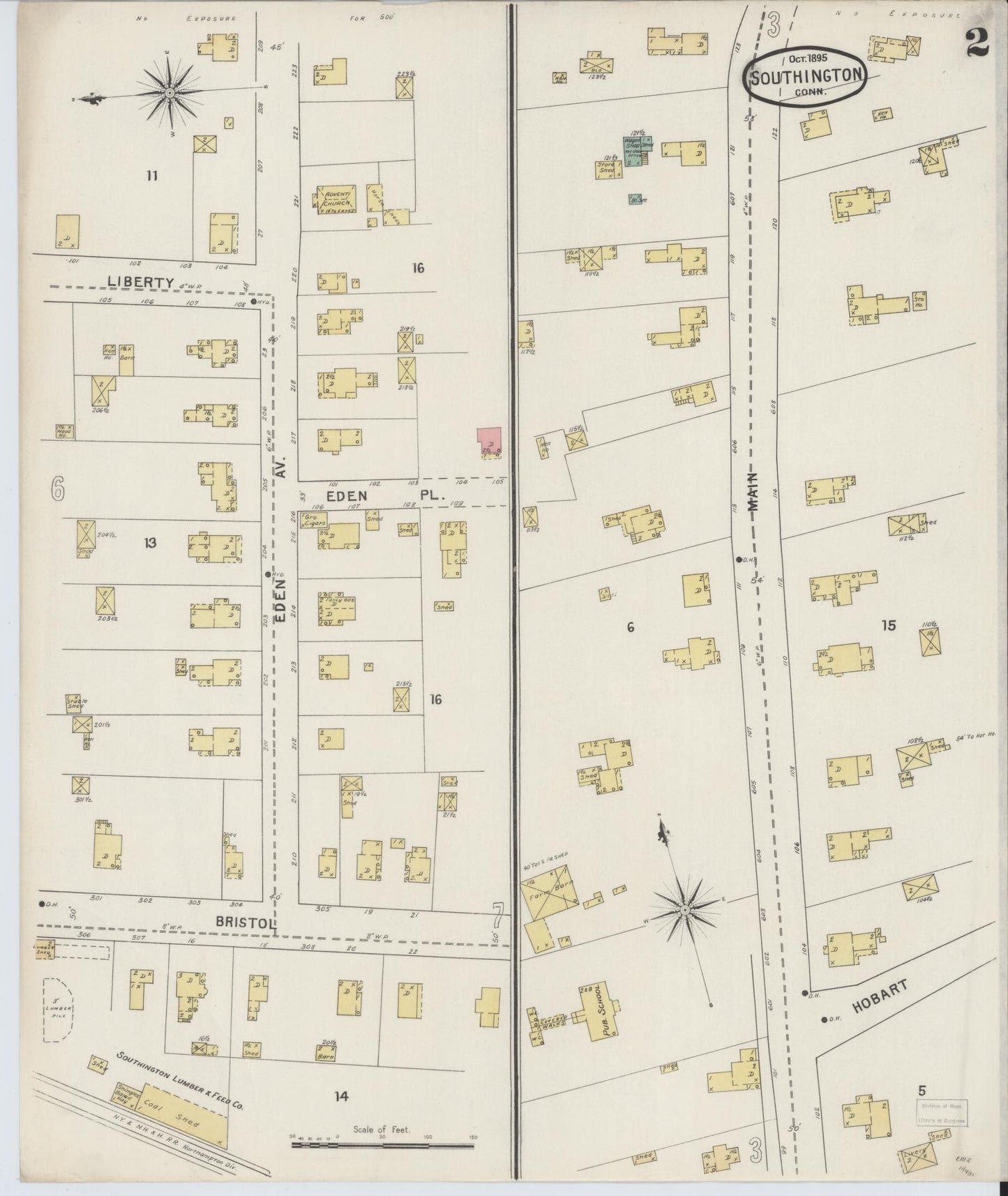 Sanborn Fire Insurance Map from Southington, Hartford County, Connecticut (1895), Sheet #0002 - Historic Sanborn Fire Insurance Map Print, vintage old map wall art, antique decor, genealogy gift, Connecticut Connecticut map