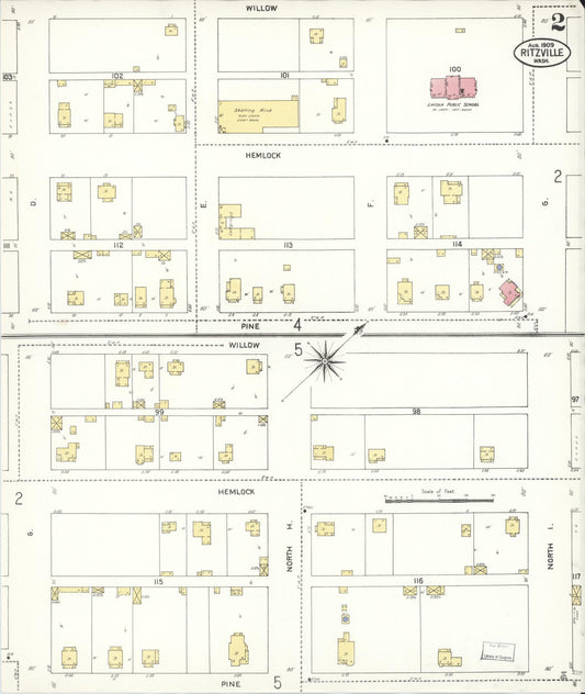 Sanborn Fire Insurance Map from Ritzville, Adams County, Washington (1909), Sheet #0002 - Historic Sanborn Fire Insurance Map Print, vintage old map wall art, antique decor, genealogy gift, Washington Washington map