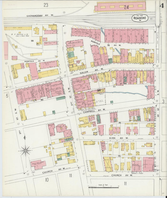 Sanborn Fire Insurance Map from Roanoke, Independent Cities, Virginia (1903), Sheet #0004 - Historic Sanborn Fire Insurance Map Print, vintage old map wall art, antique decor, genealogy gift, Virginia Virginia map