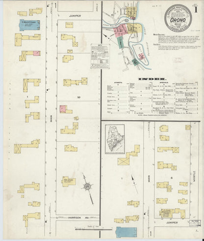 Sanborn Fire Insurance Map from Orono, Penobscot County, Maine (1912), Sheet #0001 - Complete Map Set gallery image, historic Sanborn map, vintage wall art, Maine Maine