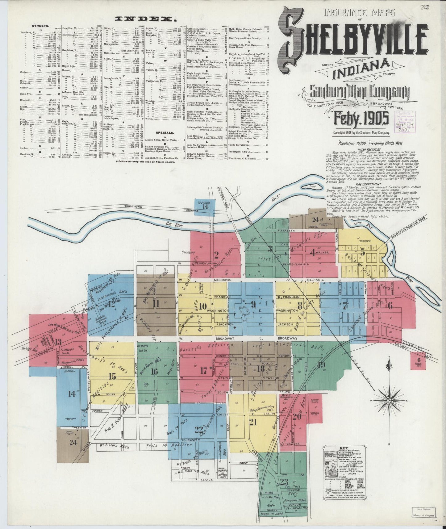 Sanborn Fire Insurance Map from Shelbyville, Shelby County, Indiana (1905), Sheet #0001 - Historic Sanborn Fire Insurance Map Print, vintage old map wall art, antique decor, genealogy gift, Indiana Indiana map