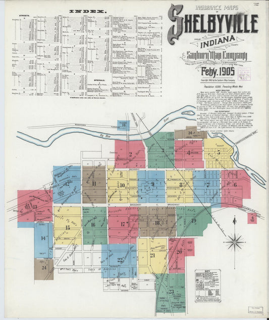 Sanborn Fire Insurance Map from Shelbyville, Shelby County, Indiana (1905), Sheet #0001 - Historic Sanborn Fire Insurance Map Print, vintage old map wall art, antique decor, genealogy gift, Indiana Indiana map