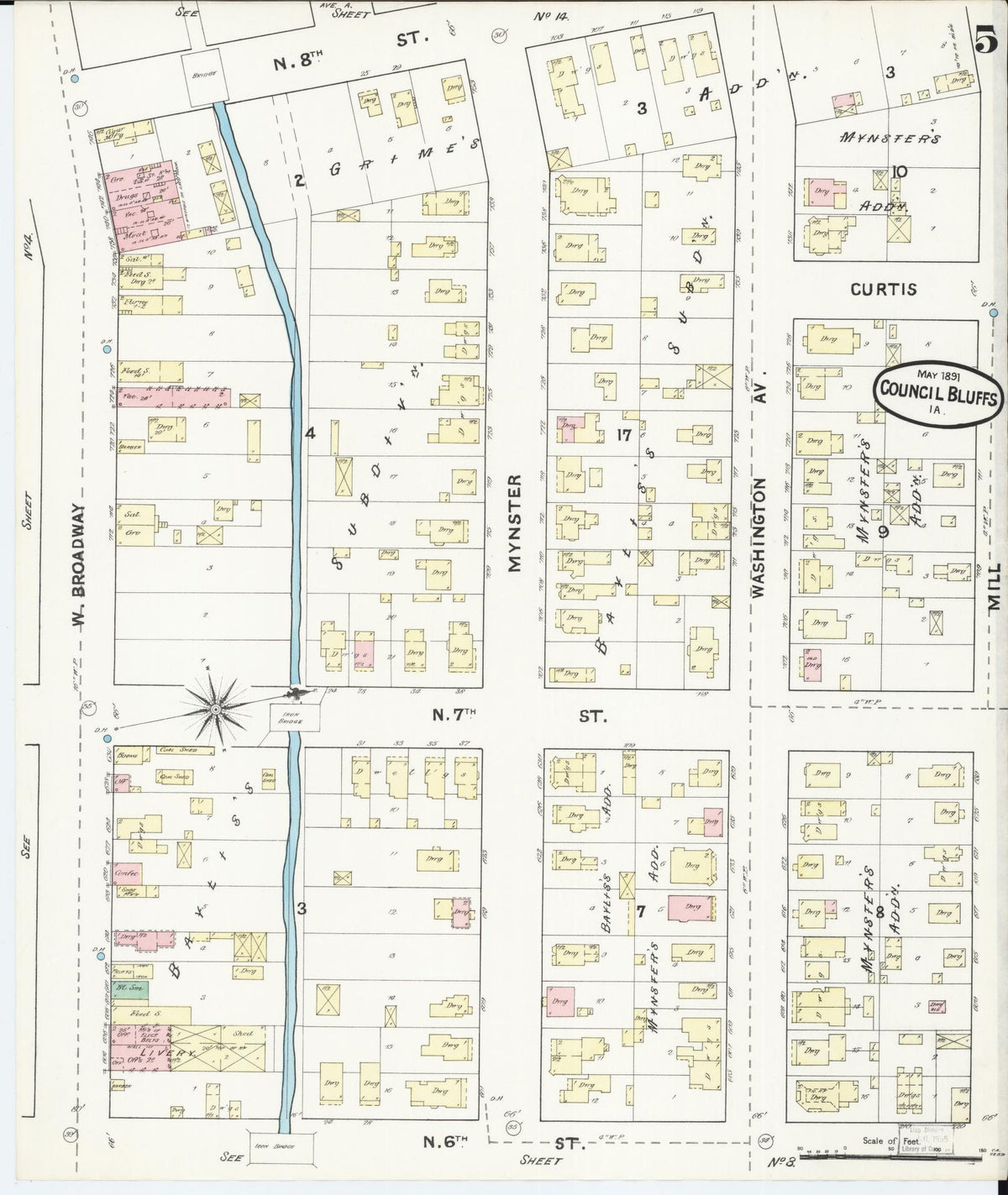 Sanborn Fire Insurance Map from Council Bluffs, Pottawattamie County, Iowa (1891), Sheet #0005 - Historic Sanborn Fire Insurance Map Print