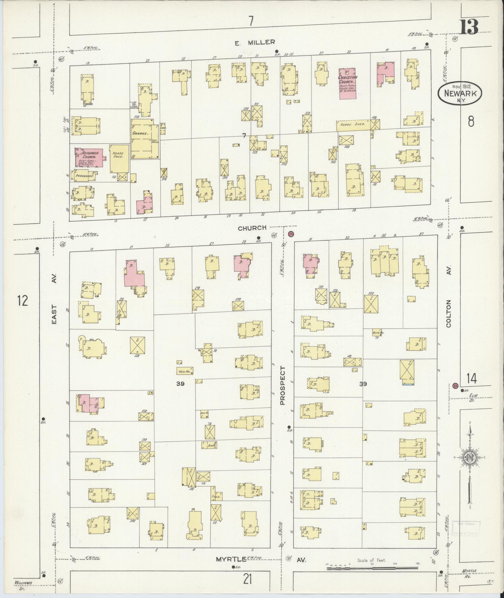 Sanborn Fire Insurance Map from Newark, Wayne County, New York (1912), Sheet #0013 - Complete Map Set gallery image, historic Sanborn map, vintage wall art, New York New York