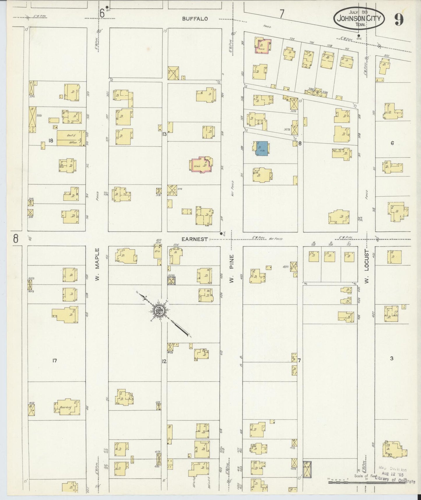 Sanborn Fire Insurance Map from Johnson City, Washington County, Tennessee (1913), Sheet #0009 - Complete Map Set gallery image, historic Sanborn map, vintage wall art, Tennessee Tennessee