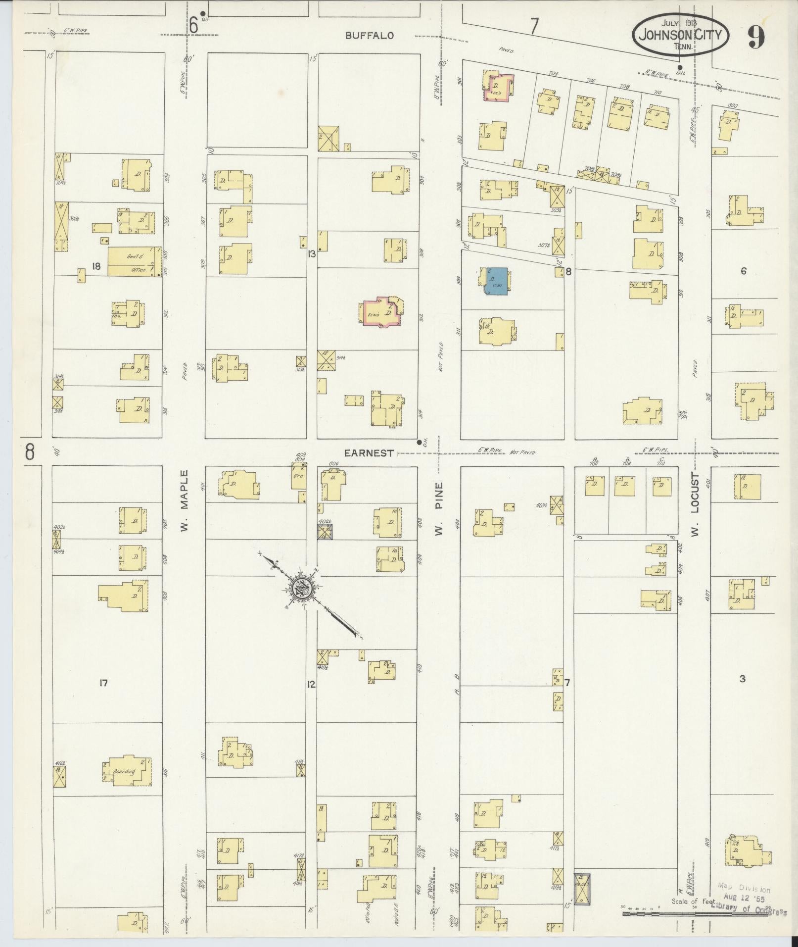 Sanborn Fire Insurance Map from Johnson City, Washington County, Tennessee (1913), Sheet #0009 - Complete Map Set gallery image, historic Sanborn map, vintage wall art, Tennessee Tennessee