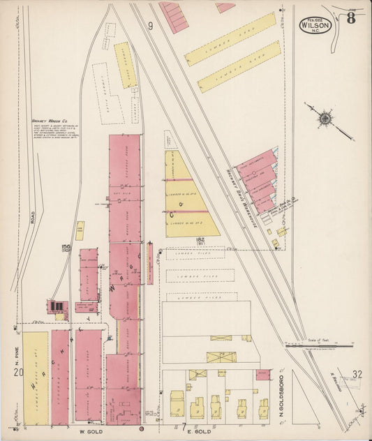 Sanborn Fire Insurance Map from Wilson, Wilson County, North Carolina (1922), Sheet #0008 - Historic Sanborn Fire Insurance Map Print, vintage old map wall art, antique decor, genealogy gift, North Carolina North Carolina map