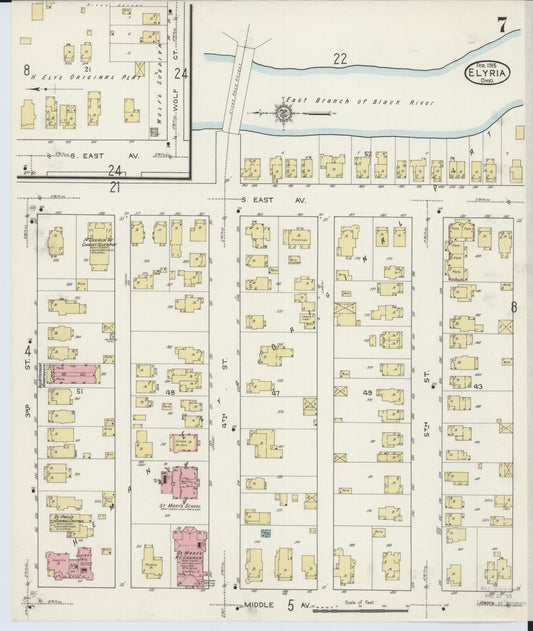 Sanborn Fire Insurance Map from Elyria, Lorain County, Ohio (1915), Sheet #0007 - Historic Sanborn Fire Insurance Map Print, vintage old map wall art, antique decor, genealogy gift, Ohio Ohio map