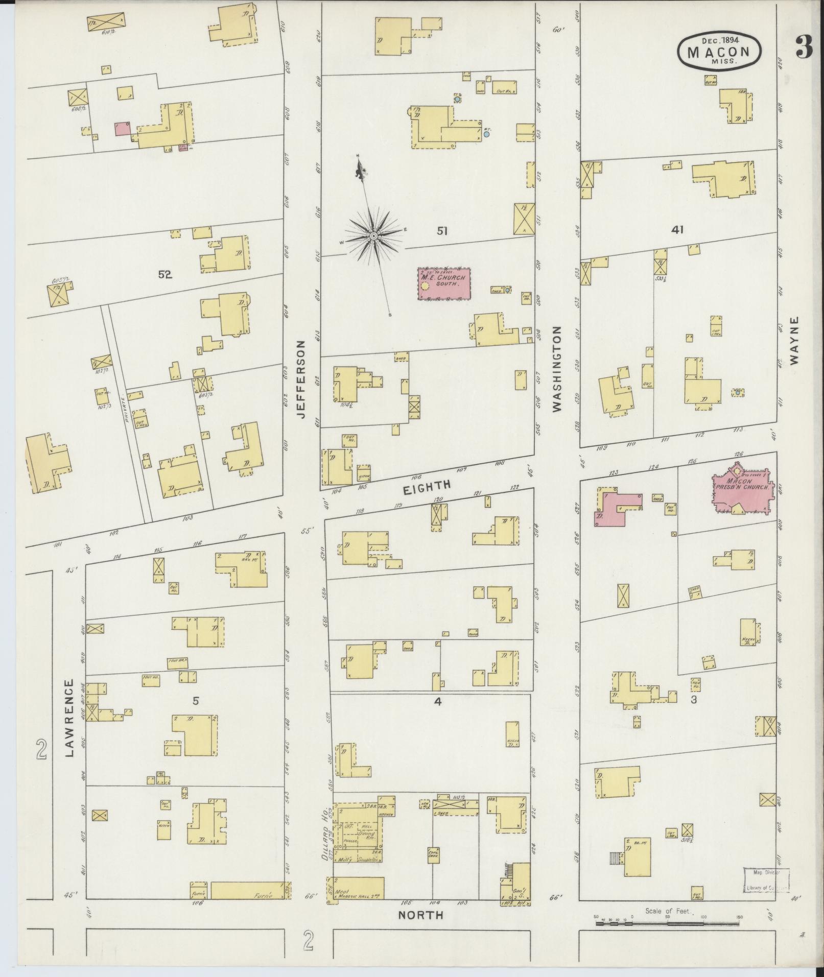 Sanborn Fire Insurance Map from Macon, Noxubee County, Mississippi (1894), Sheet #0003 - Complete Map Set gallery image, historic Sanborn map, vintage wall art, Mississippi Mississippi