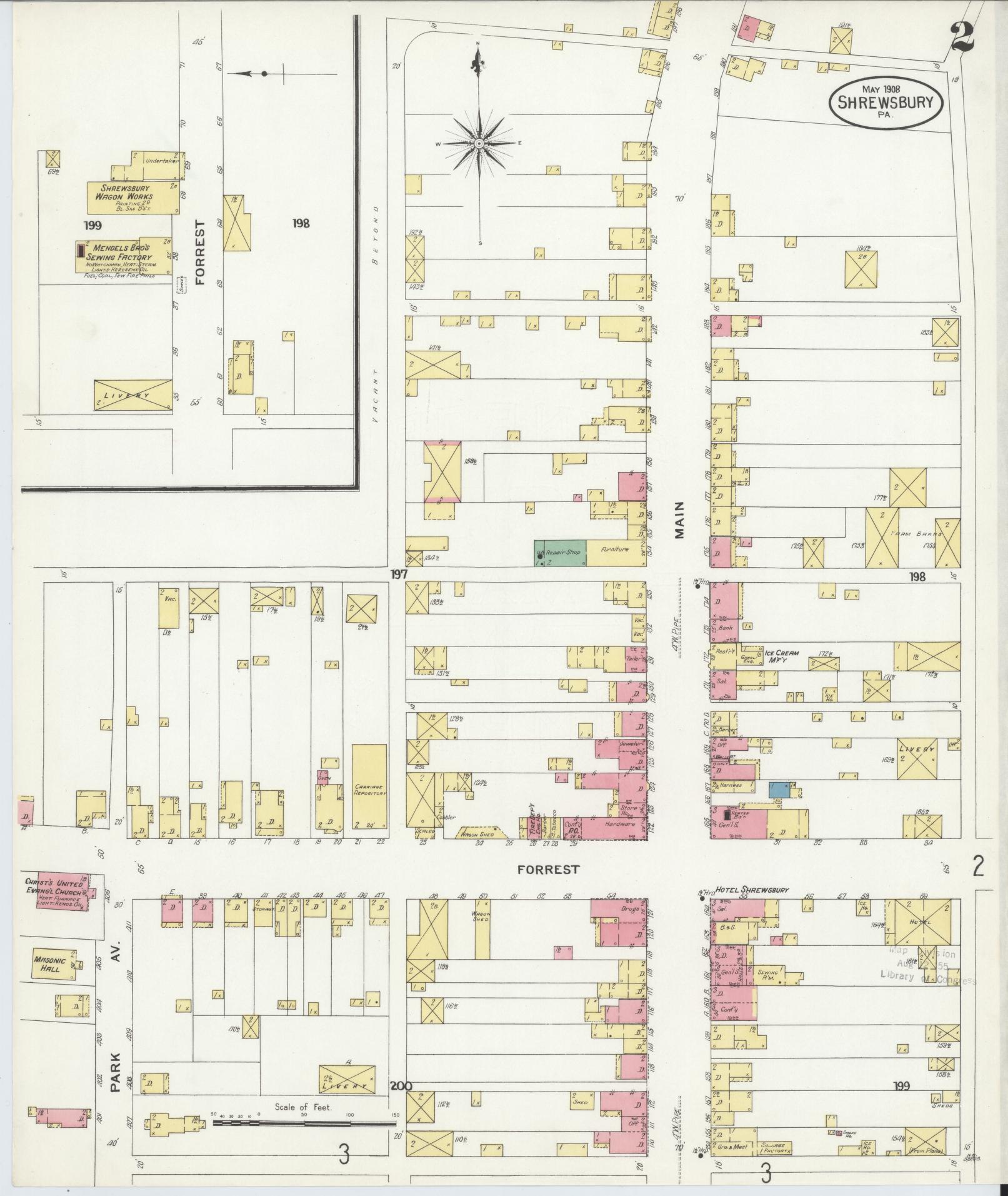 Sanborn Fire Insurance Map from Shrewsbury, York County, Pennsylvania (1908), Sheet #0002 - Complete Map Set gallery image, historic Sanborn map, vintage wall art, Pennsylvania Pennsylvania