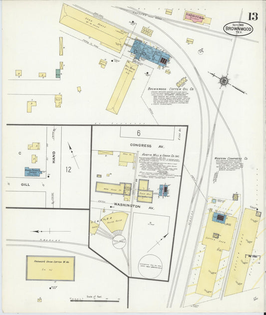 Sanborn Fire Insurance Map from Brownwood, Brown County, Texas (1909), Sheet #0013 - Historic Sanborn Fire Insurance Map Print, vintage old map wall art, antique decor, genealogy gift, Texas Texas map