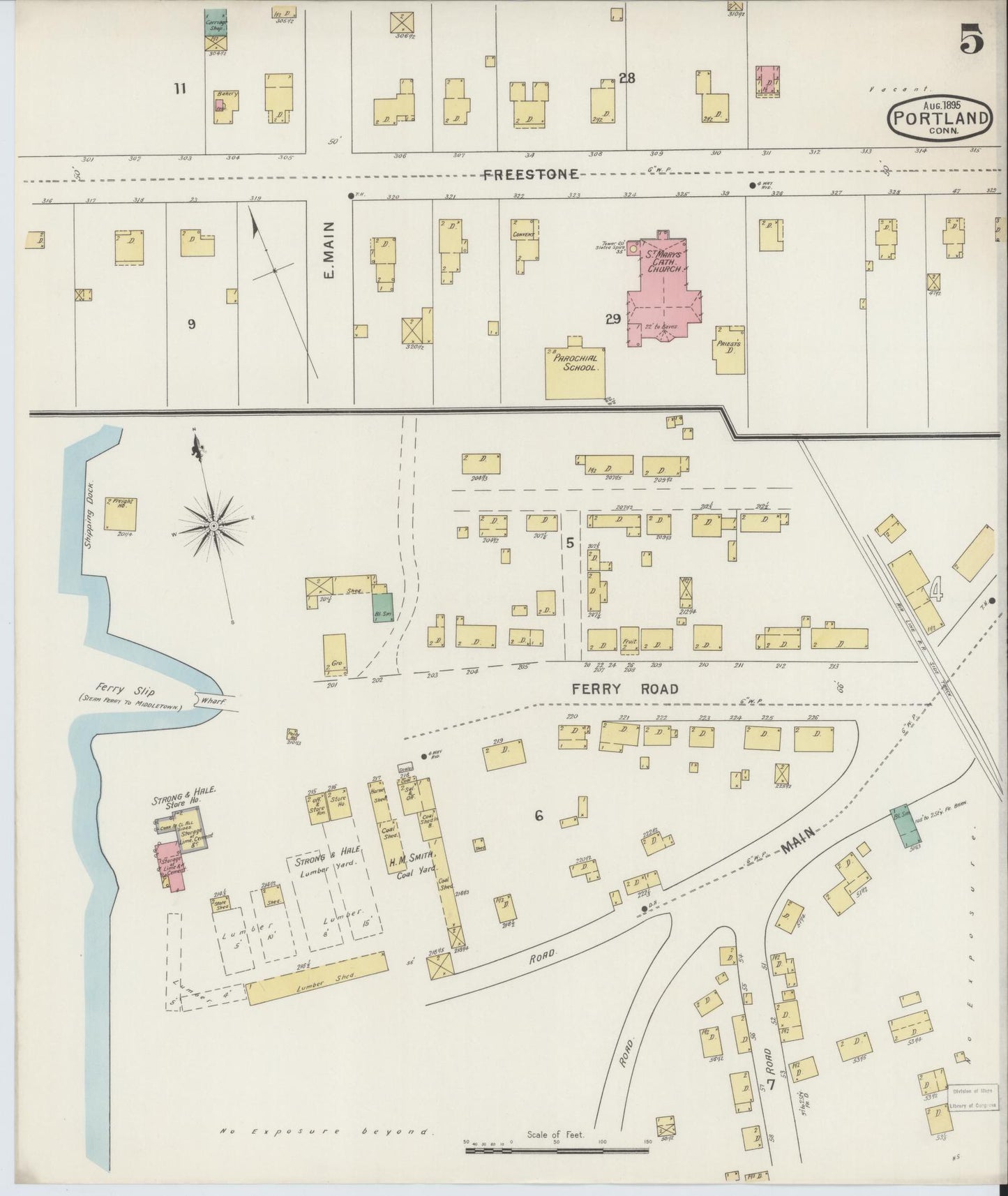 Sanborn Fire Insurance Map from Portland, Middlesex County, Connecticut (1895), Sheet #0005 - Complete Map Set gallery image, historic Sanborn map, vintage wall art, Connecticut Connecticut