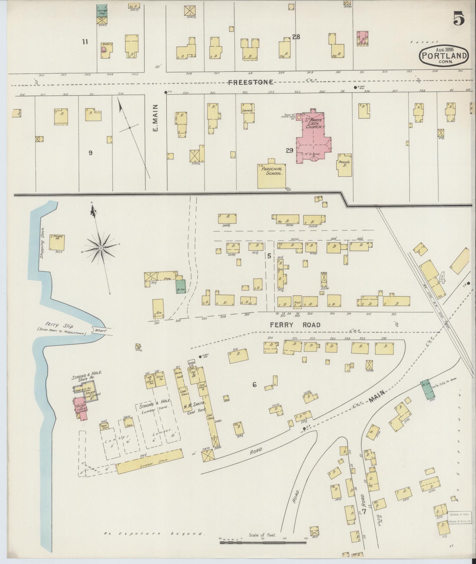 Sanborn Fire Insurance Map from Portland, Middlesex County, Connecticut (1895), Sheet #0005 - Complete Map Set gallery image, historic Sanborn map, vintage wall art, Connecticut Connecticut