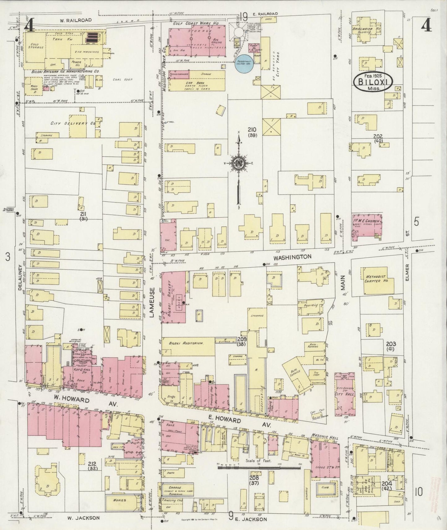 Sanborn Fire Insurance Map from Biloxi, Harrison County, Mississippi (1925), Sheet #0004 - Complete Map Set gallery image, historic Sanborn map, vintage wall art, Mississippi Mississippi