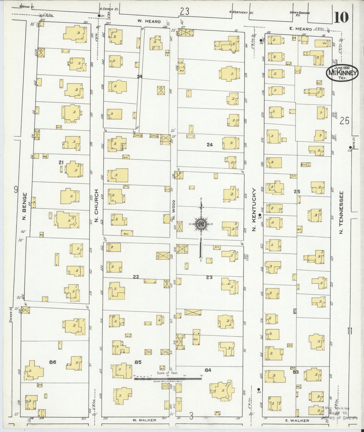 Sanborn Fire Insurance Map from McKinney, Collin County, Texas (1920), Sheet #0010 - Historic Sanborn Fire Insurance Map Print, vintage old map wall art, antique decor, genealogy gift, Texas Texas map