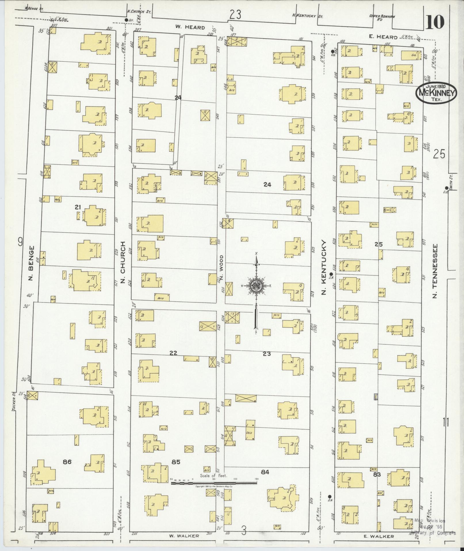 Sanborn Fire Insurance Map from McKinney, Collin County, Texas (1920), Sheet #0010 - Historic Sanborn Fire Insurance Map Print, vintage old map wall art, antique decor, genealogy gift, Texas Texas map