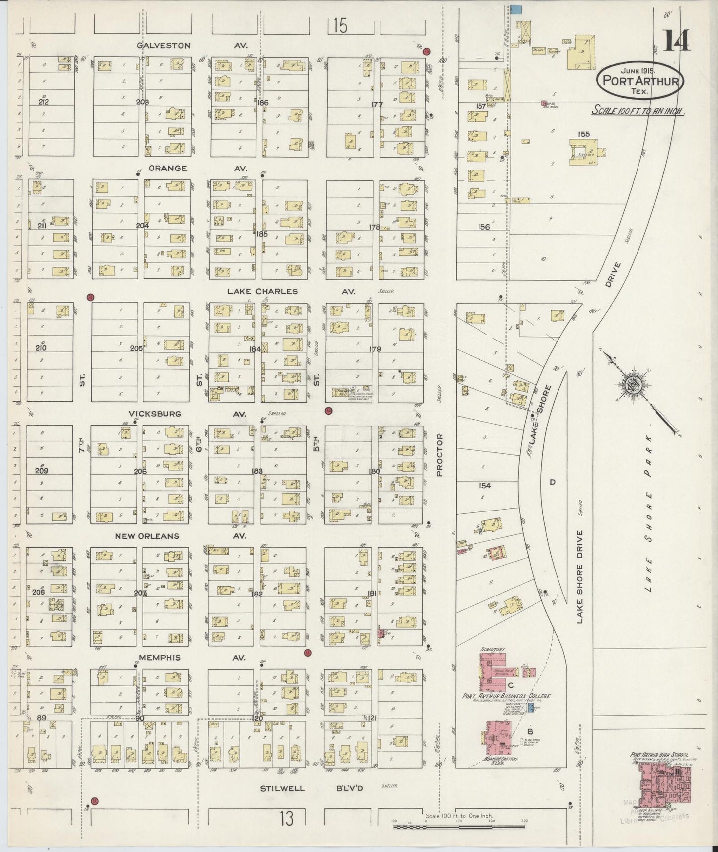 Sanborn Fire Insurance Map from Port Arthur, Jefferson County, Texas (1915), Sheet #0014 - Complete Map Set gallery image, historic Sanborn map, vintage wall art, Texas Texas