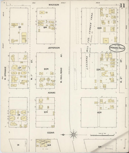 Sanborn Fire Insurance Map from Spokane, Spokane County, Washington (1889), Sheet #0011 - Complete Map Set gallery image, historic Sanborn map, vintage wall art, Washington Washington