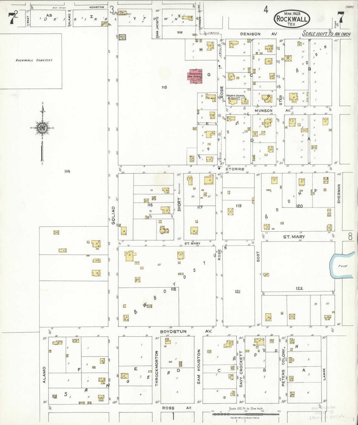 Sanborn Fire Insurance Map from Rockwall, Rockwall County, Texas (1923), Sheet #0007 - Complete Map Set gallery image, historic Sanborn map, vintage wall art, Texas Texas