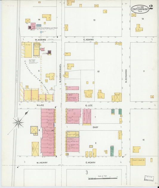 Sanborn Fire Insurance Map from Enterprise, Coffee County, Alabama (1905), Sheet #0002 - Historic Sanborn Fire Insurance Map Print, vintage old map wall art, antique decor, genealogy gift, Alabama Alabama map