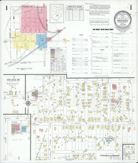 Sanborn Fire Insurance Map from Bremen, Fairfield County, Ohio (1950), Sheet #0001 - Historic Sanborn Fire Insurance Map Print, vintage old map wall art, antique decor, genealogy gift, Ohio Ohio map