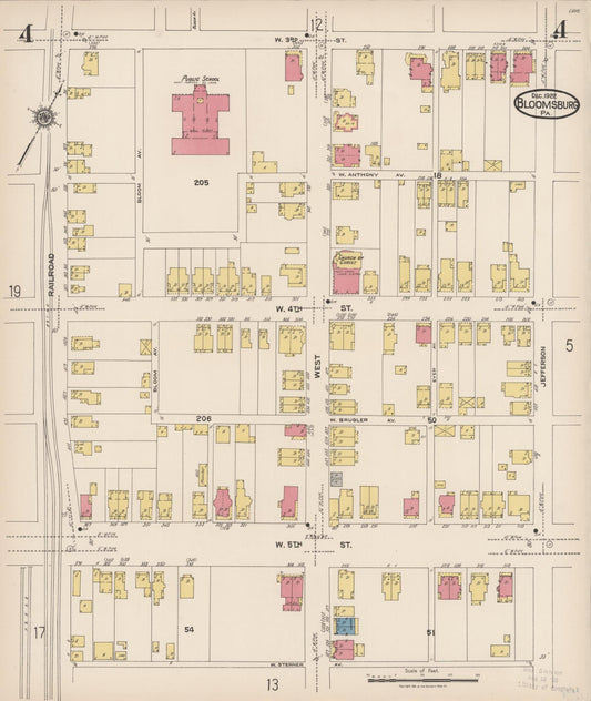 Sanborn Fire Insurance Map from Bloomsburg, Columbia County, Pennsylvania (1922), Sheet #0004 - Historic Sanborn Fire Insurance Map Print, vintage old map wall art, antique decor, genealogy gift, Pennsylvania Pennsylvania map