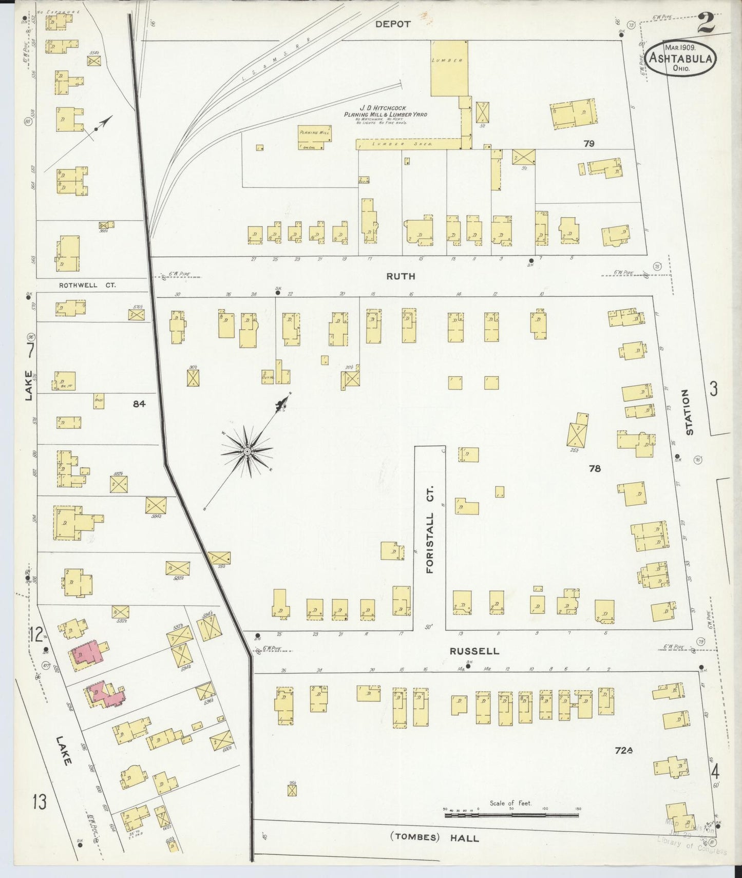 Sanborn Fire Insurance Map from Ashtabula, Ashtabula County, Ohio (1909), Sheet #0002 - Historic Sanborn Fire Insurance Map Print, vintage old map wall art, antique decor, genealogy gift, Ohio Ohio map
