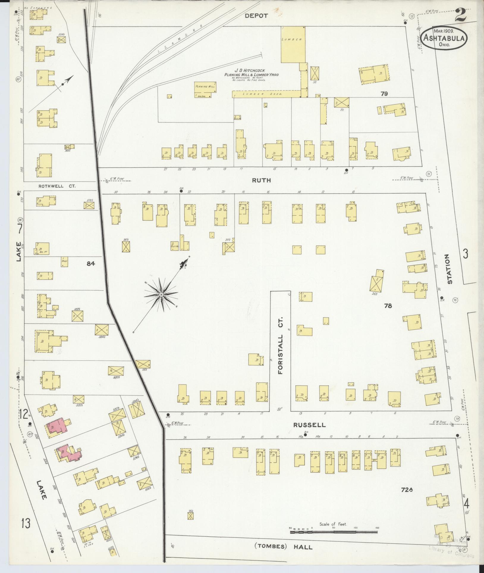 Sanborn Fire Insurance Map from Ashtabula, Ashtabula County, Ohio (1909), Sheet #0002 - Historic Sanborn Fire Insurance Map Print, vintage old map wall art, antique decor, genealogy gift, Ohio Ohio map