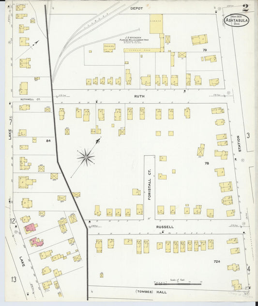 Sanborn Fire Insurance Map from Ashtabula, Ashtabula County, Ohio (1909), Sheet #0002 - Historic Sanborn Fire Insurance Map Print, vintage old map wall art, antique decor, genealogy gift, Ohio Ohio map
