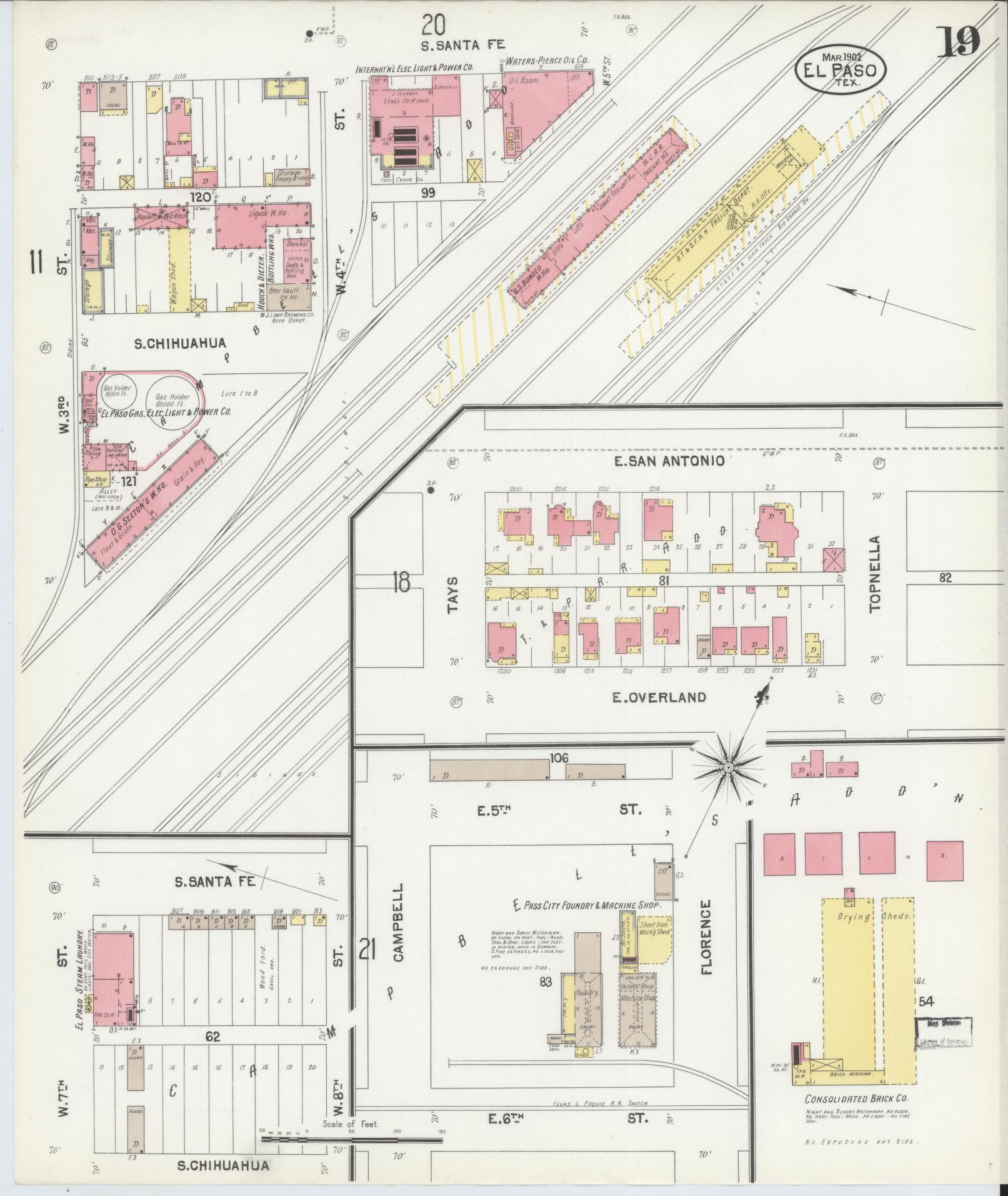 Sanborn Fire Insurance Map from El Paso, El Paso County, Texas (1902), Sheet #0019 - Complete Map Set gallery image, historic Sanborn map, vintage wall art, Texas Texas