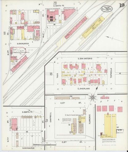 Sanborn Fire Insurance Map from El Paso, El Paso County, Texas (1902), Sheet #0019 - Complete Map Set gallery image, historic Sanborn map, vintage wall art, Texas Texas