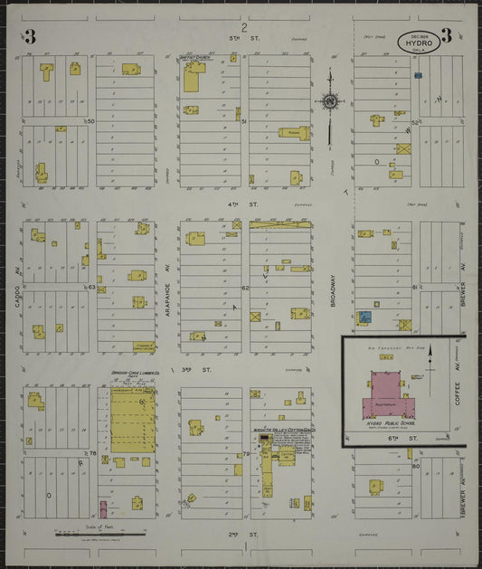 Sanborn Fire Insurance Map from Hydro, Caddo County, Oklahoma (1928), Sheet #0003 - Historic Sanborn Fire Insurance Map Print, vintage old map wall art, antique decor, genealogy gift, Oklahoma Oklahoma map